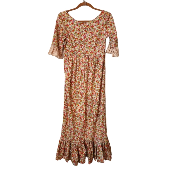 GARY JAY x VINTAGE 60's micro floral cottagecore midi dress ruffle lace sleeve - Picture 2 of 11